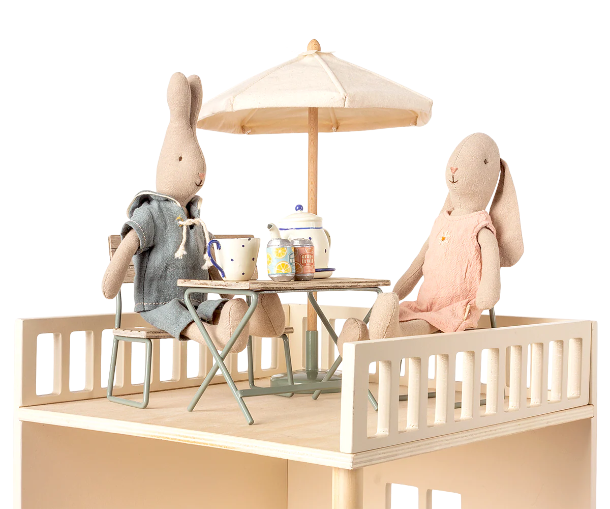 Set da giardino in miniatura - Tavolo con sedia e panca